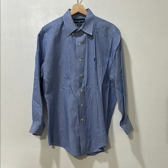 RALPH LAUREN MENS BLUE PINSTRIPE BUTTON DOWN SHIRT YARMOUTH Sz 16 1/2 - Picture 1 of 11